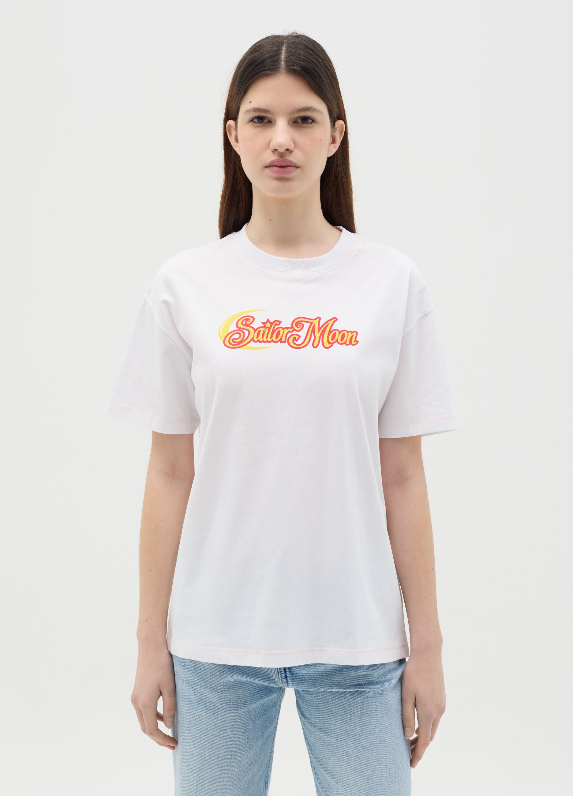 White cotton T-shirt with Sailor Moon print