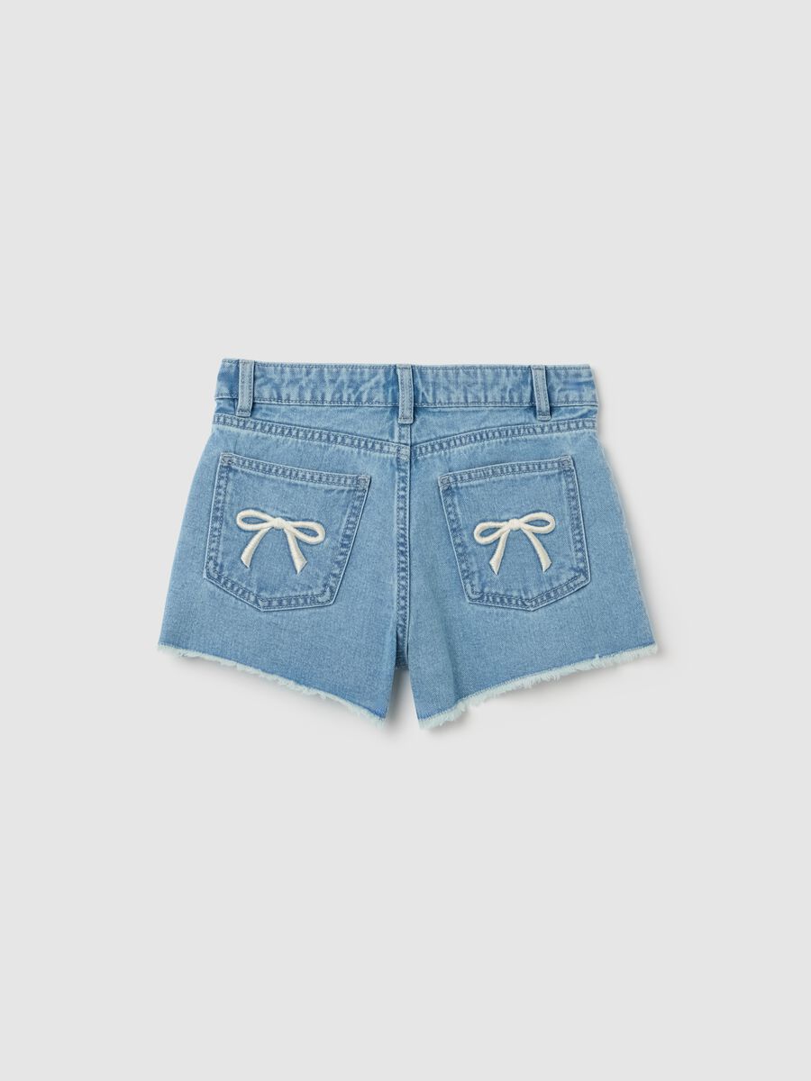 Blue denim shorts with bow details at the back_1