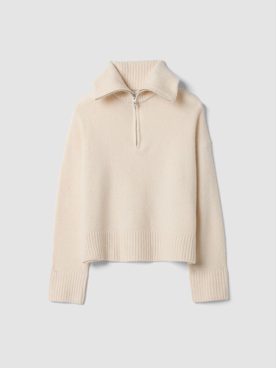 Beige stretch wool half-zip jumper_0