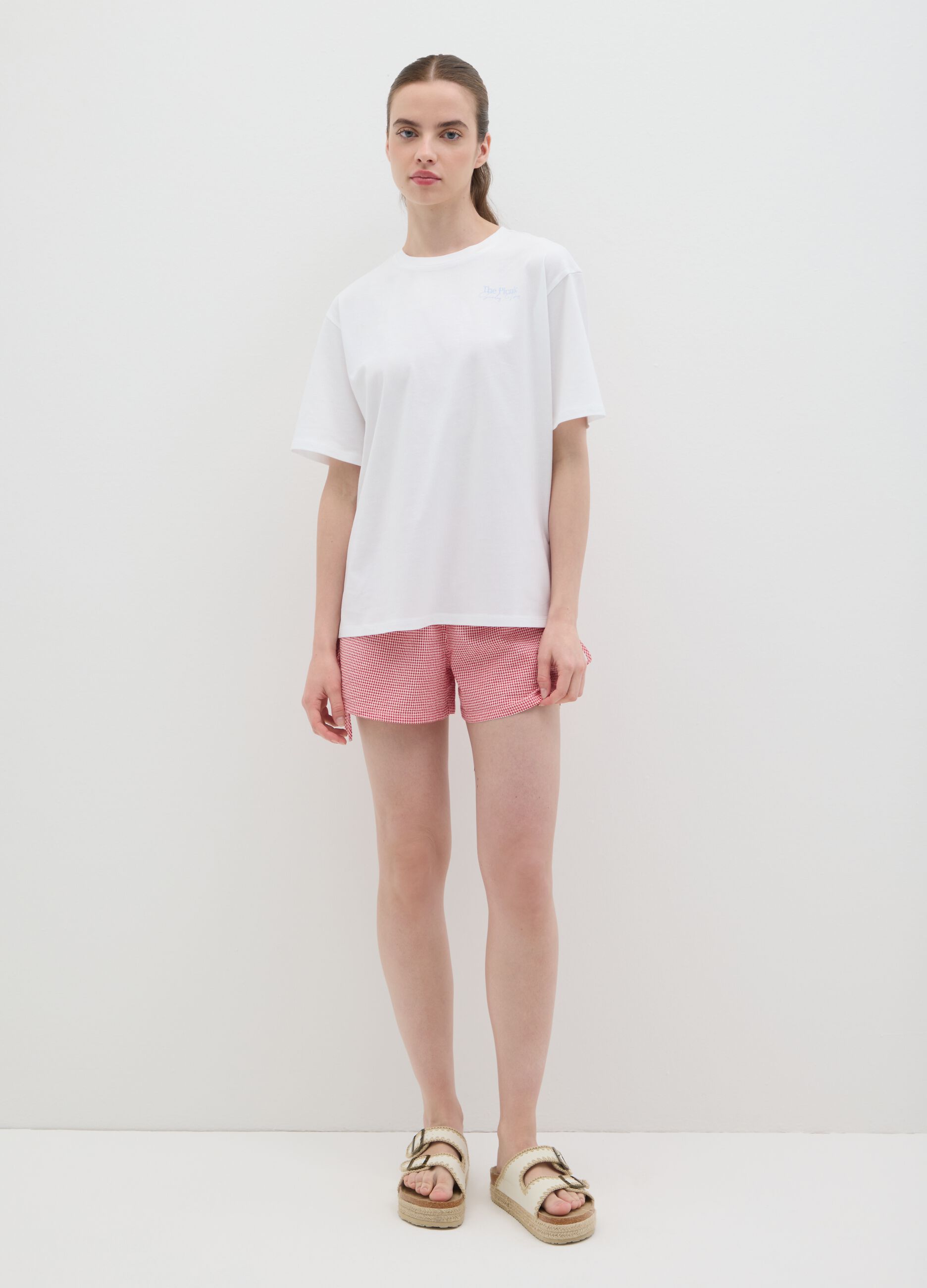 Women's white pure cotton T-shirt relaxed fit