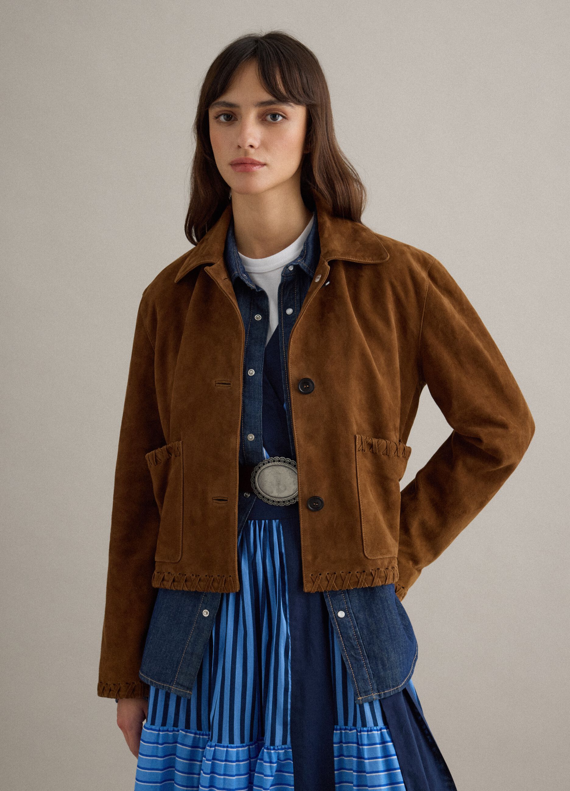 Brown Regular Fit Genuine Leather Blazer