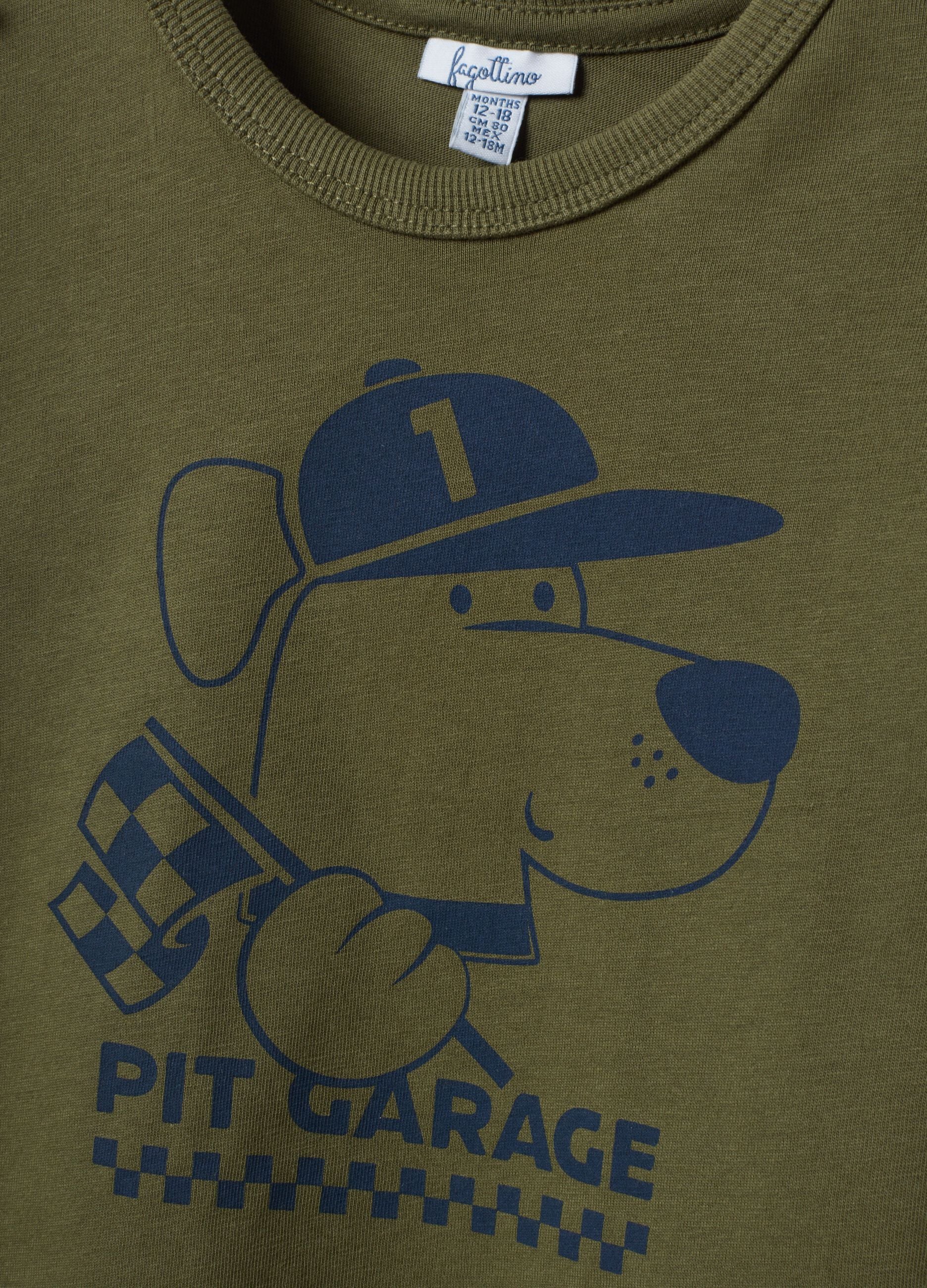 Green organic cotton T-shirt with puppy print for baby boy