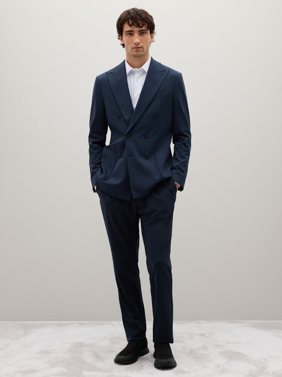 Blue Stretch Fabric Trousers Regular Fit_0