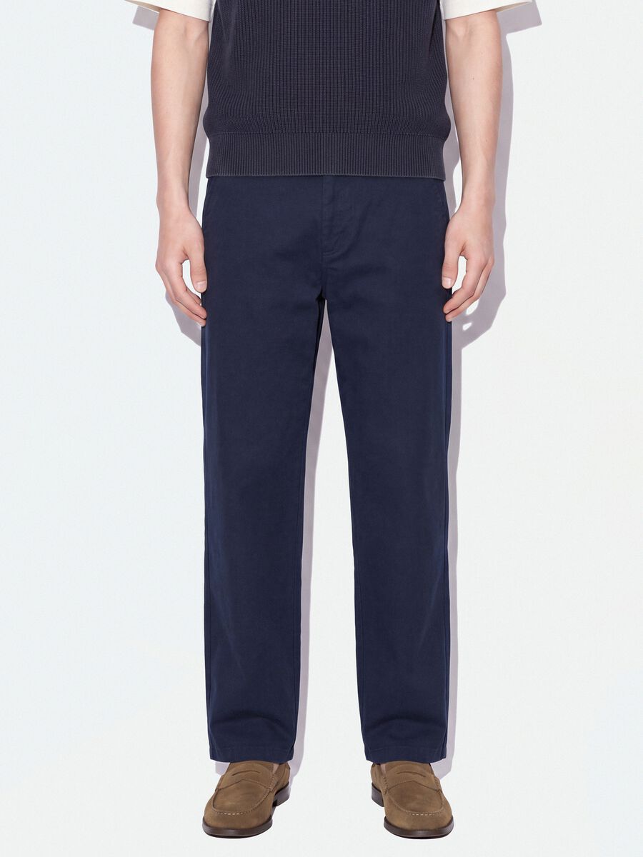 Pantaloni chino blu in puro cotone barrel fit_1