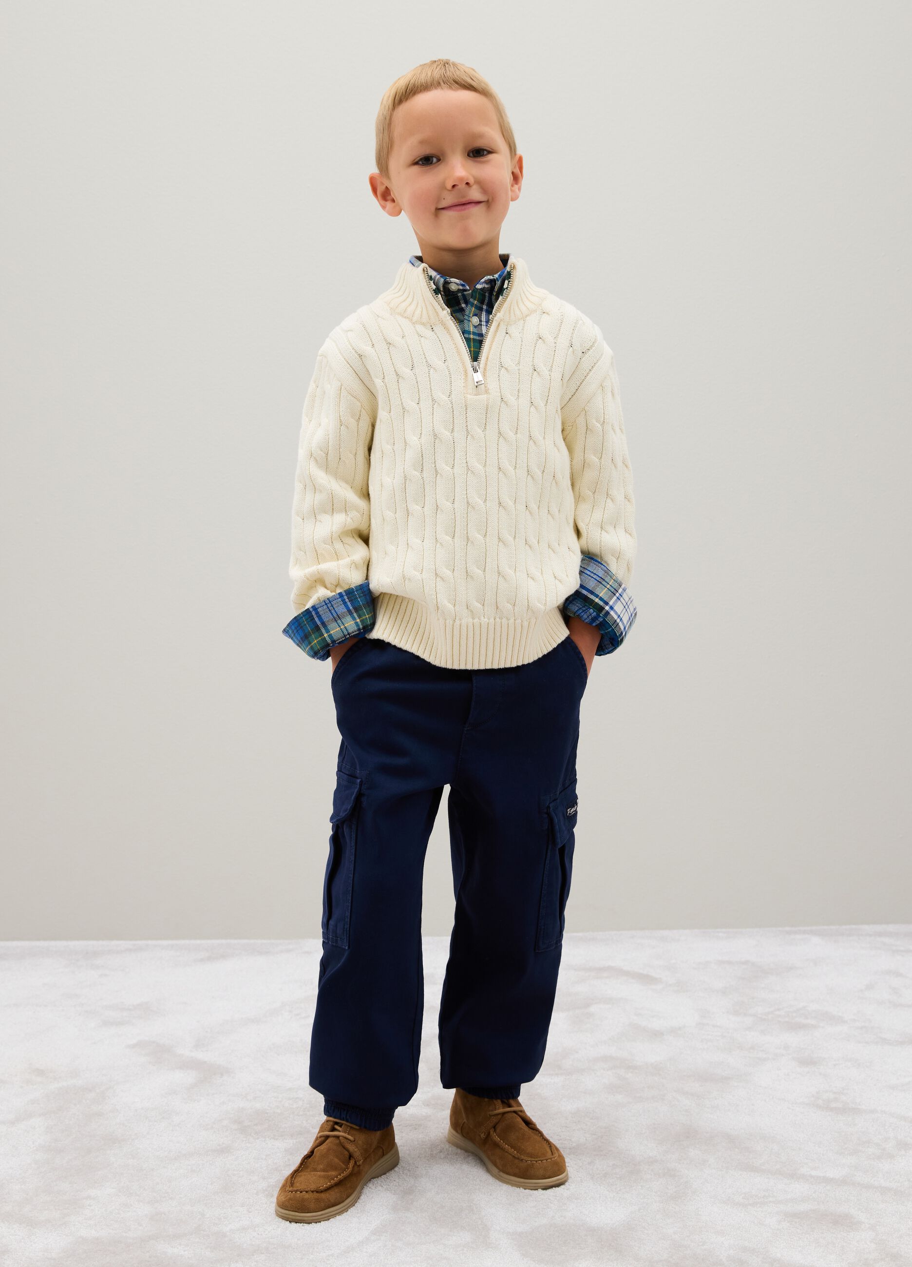 Pantaloni cargo da bambino in cotone elasticizzato blu