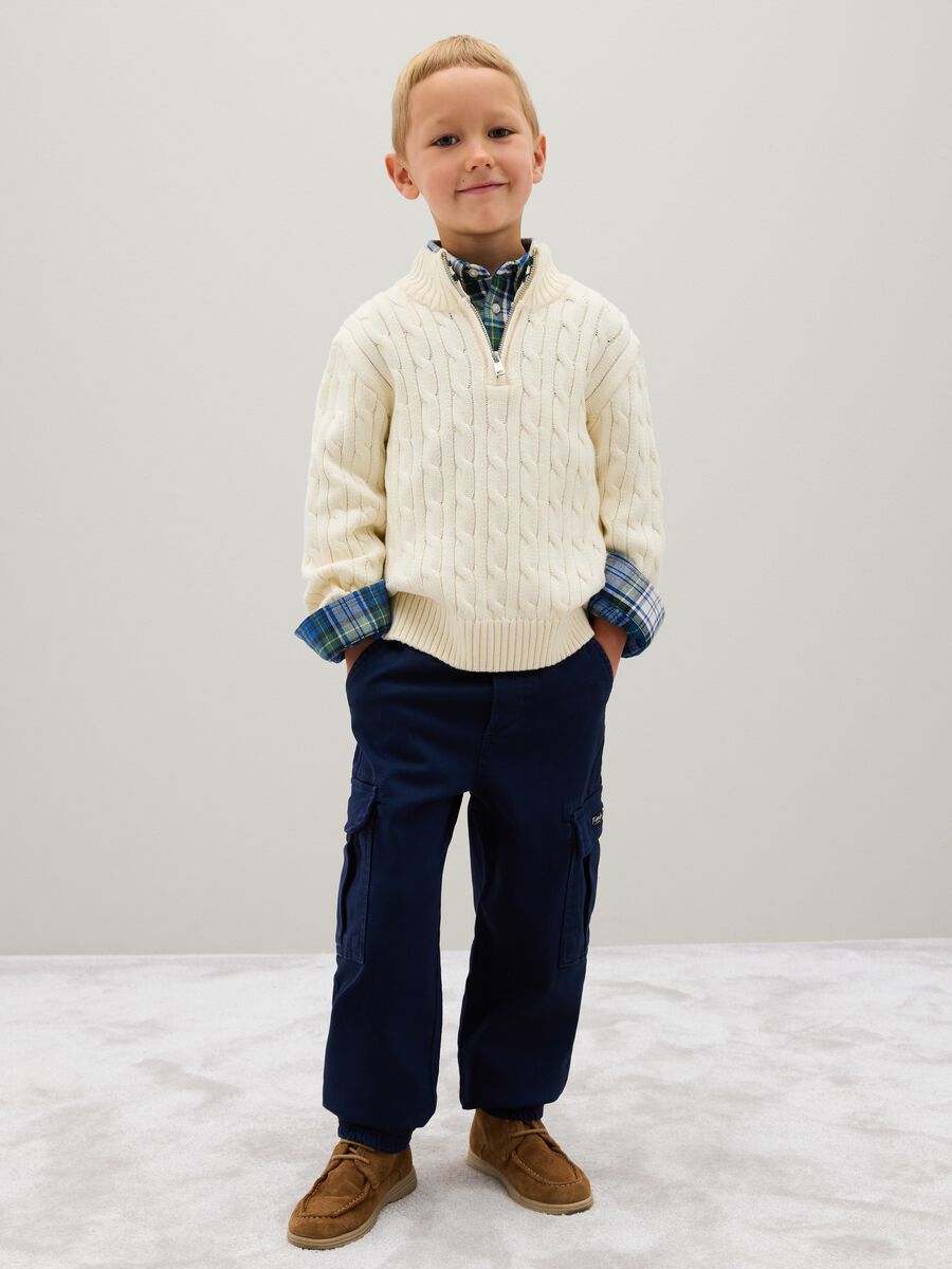 Pantaloni cargo da bambino in cotone elasticizzato blu_0