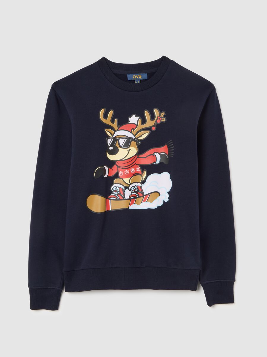 Blue Cotton Blend Sweatshirt Regular Fit with Christmas Print_4