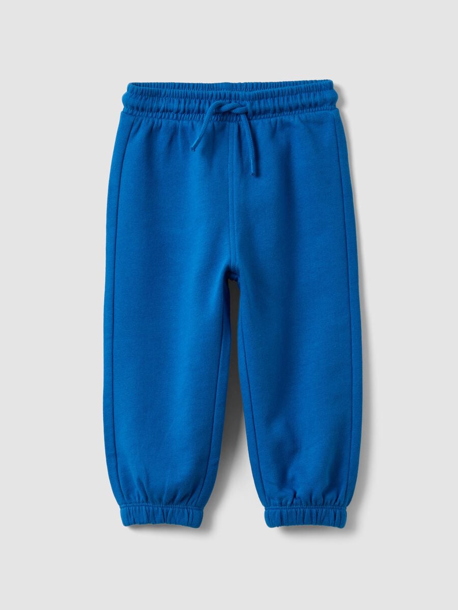 Pantaloni jogger blu in puro cotone organico con coulisse per bimbo_0