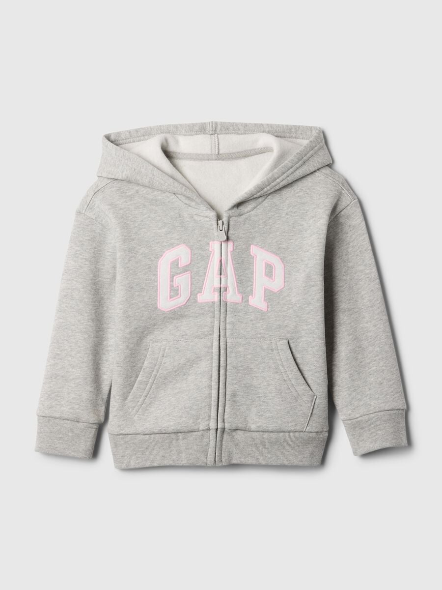 Felpa grigio chiaro con cappuccio in misto cotone con logo GAP_0