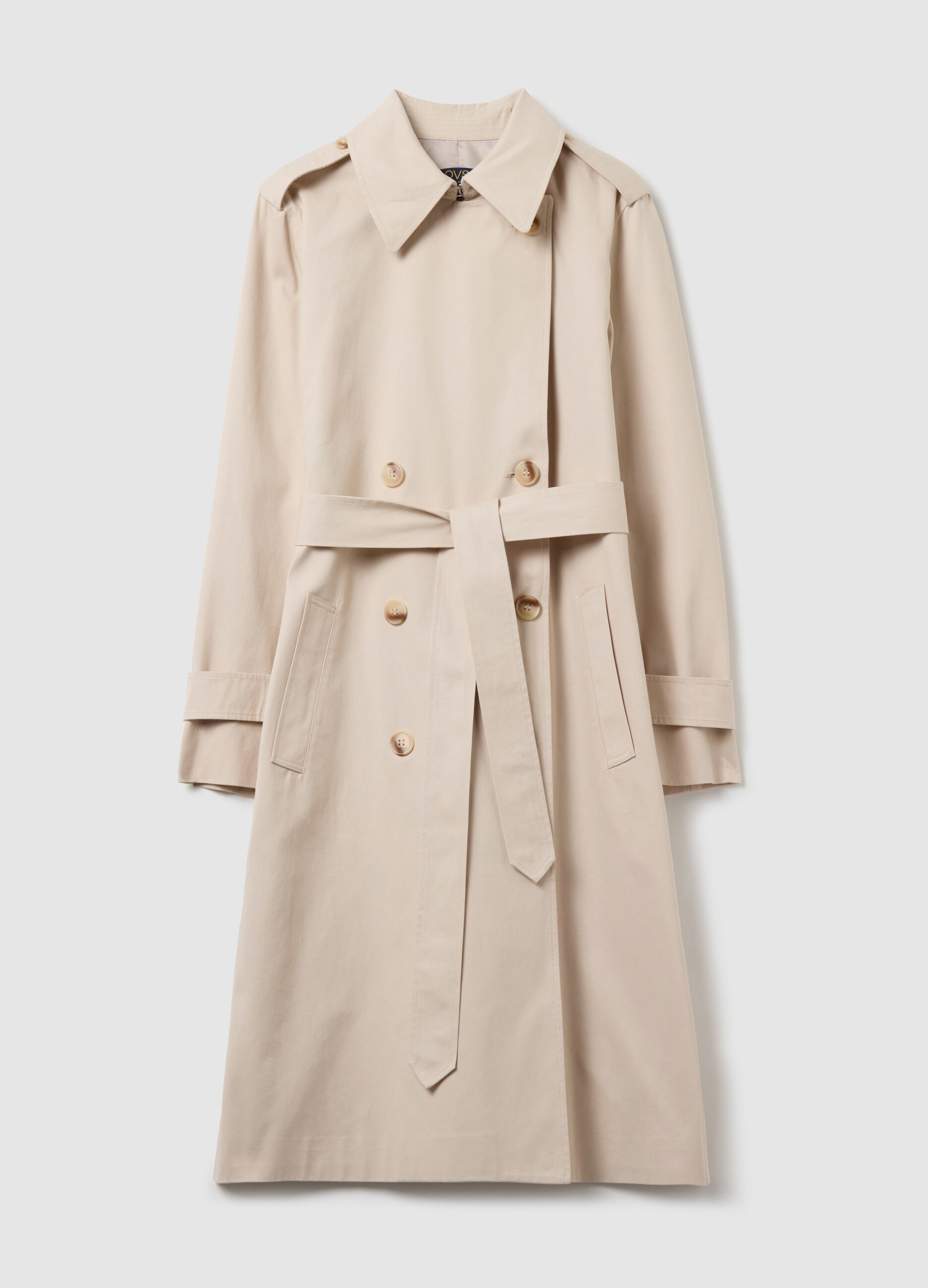 Long double-breasted trench coat with belt
