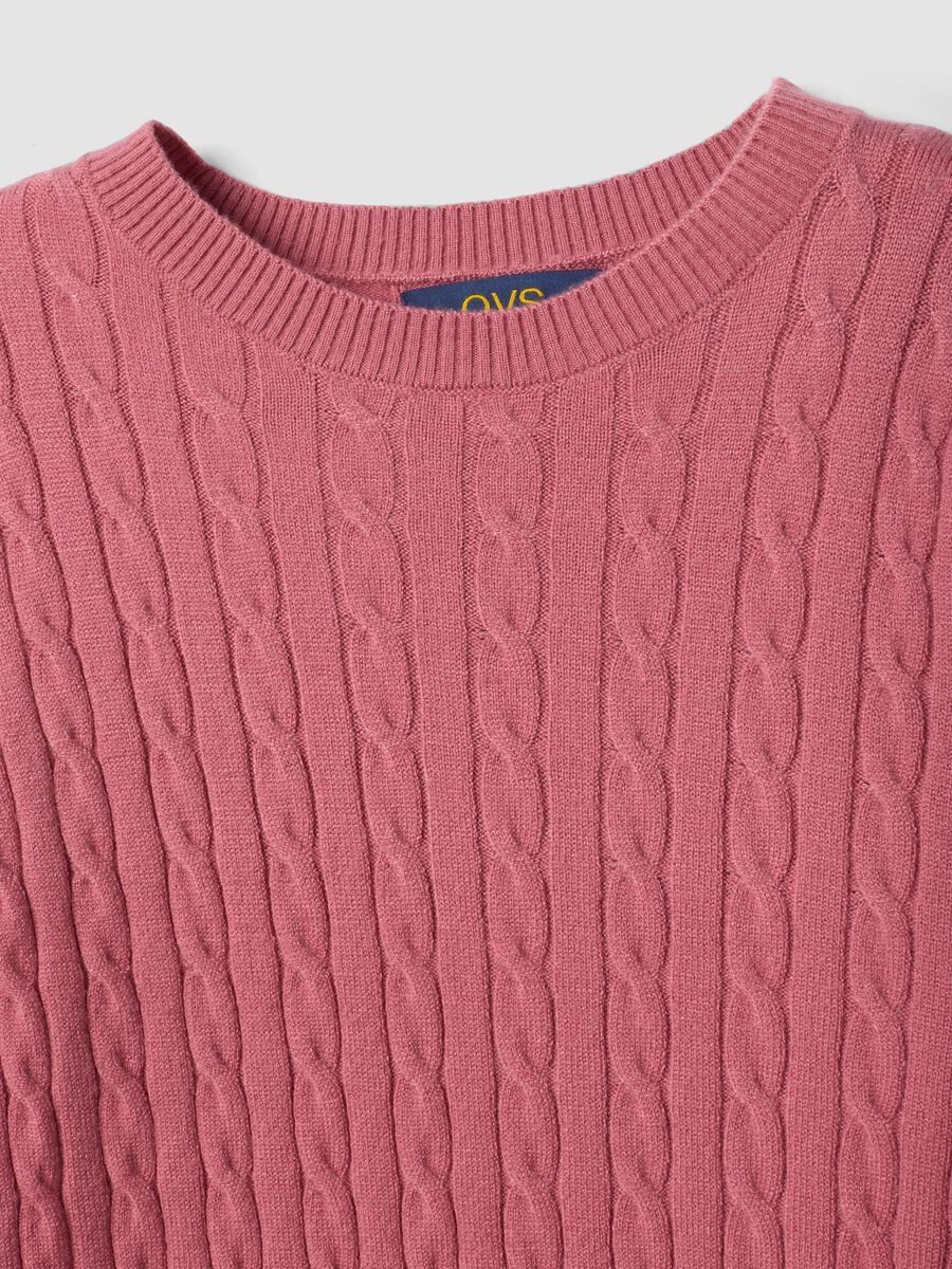 Maglia girocollo rosa a trecce regular fit_5