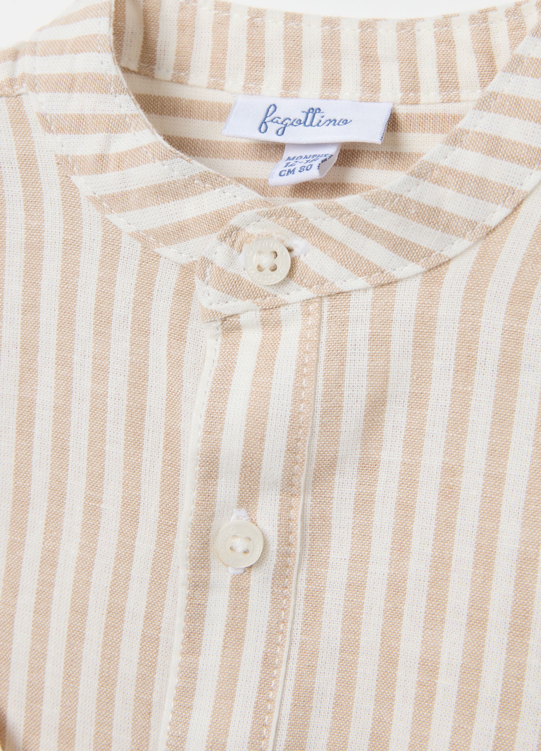 Multicolour regular fit cotton and linen blend child's shirt with mandarin collar