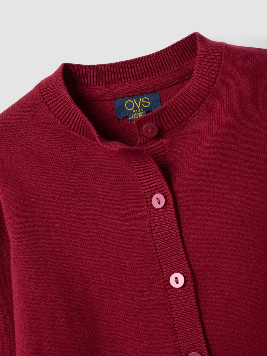 Red cotton-blend crew-neck cardigan, regular fit, for girls_2