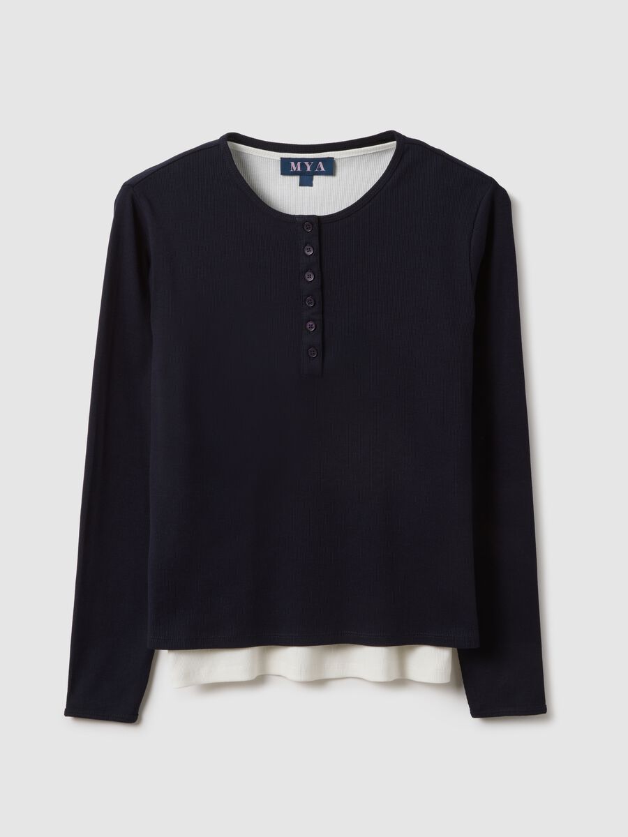 Maglia in puro cotone multicolor regular fit con collo serafino_0