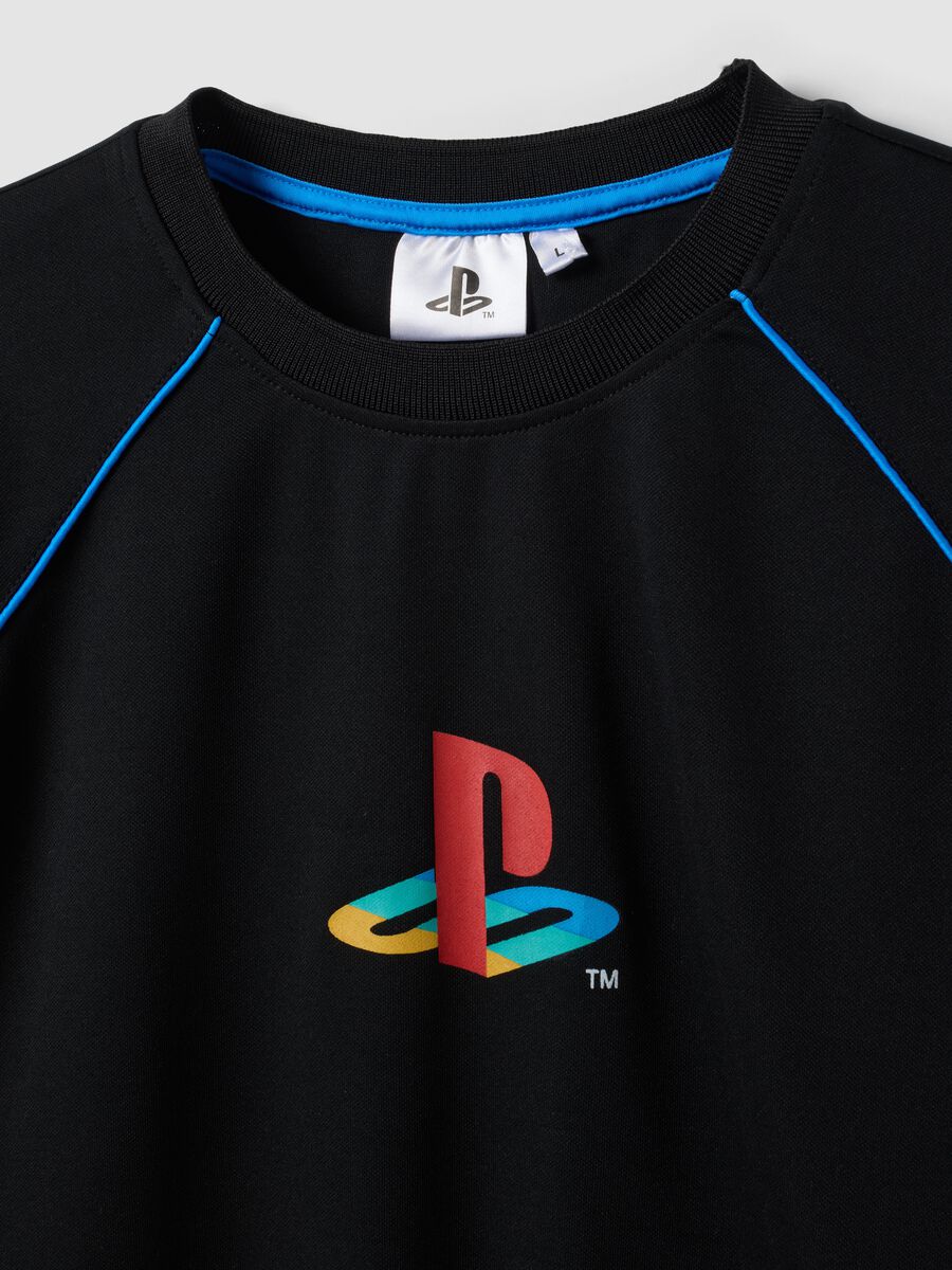 Black PlayStation T-shirt with logo and contrast piping_5
