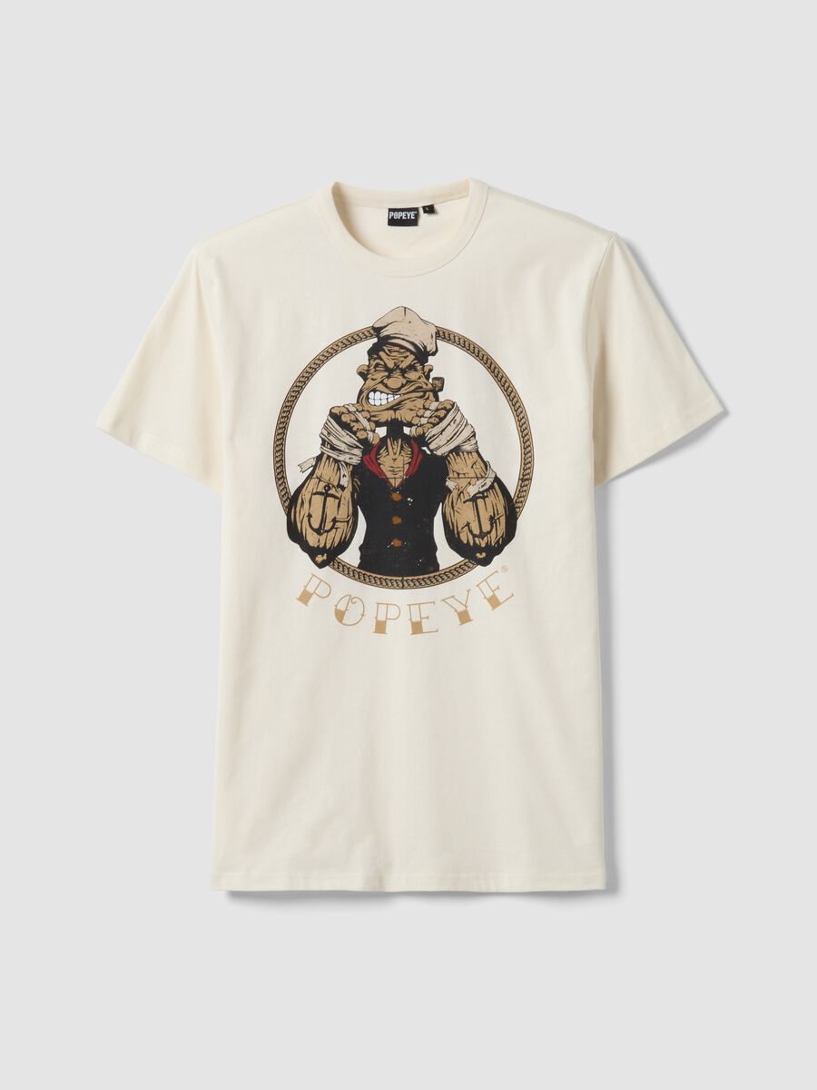 Beige regular fit pure cotton t-shirt with Popeye print_4