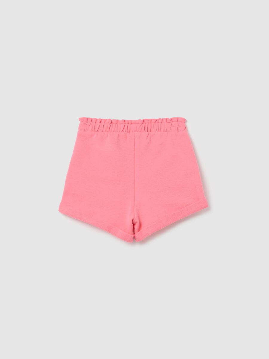 Pink French terry shorts with bow and frills_1