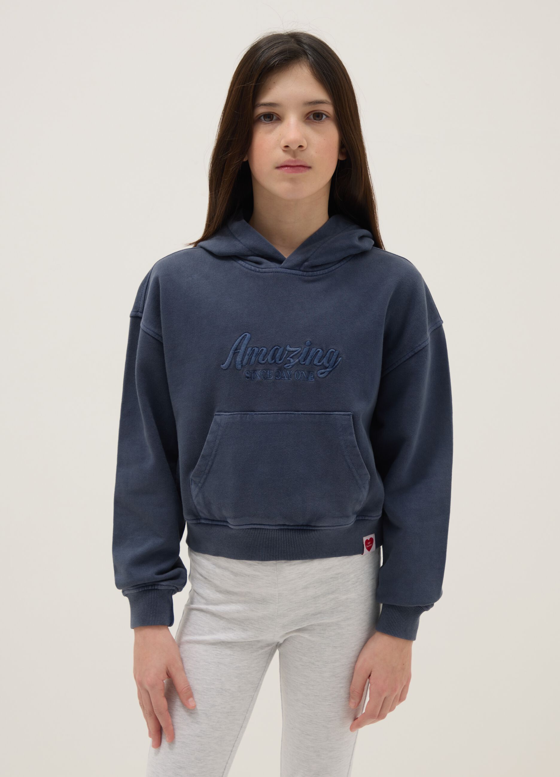 Girls' pure cotton blue regular fit hoodie