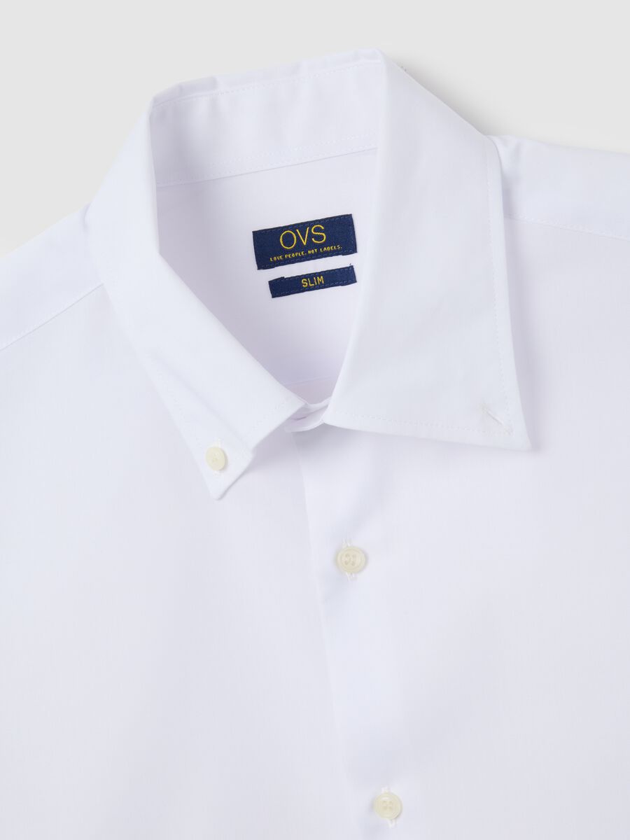 White Cotton Blend Slim Fit Easy Iron Shirt_5