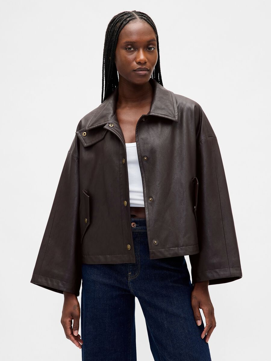 Brown Faux Leather Jacket_0