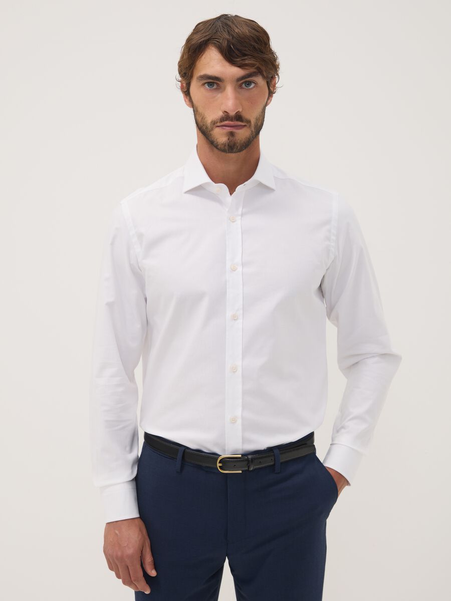 Camicia bianca in puro cotone oxford slim fit_0