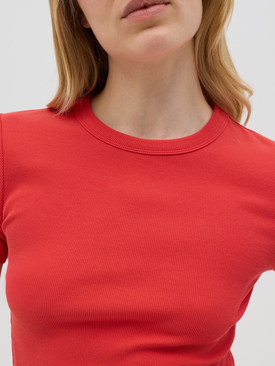 Red short-sleeved stretch cotton T-shirt_3