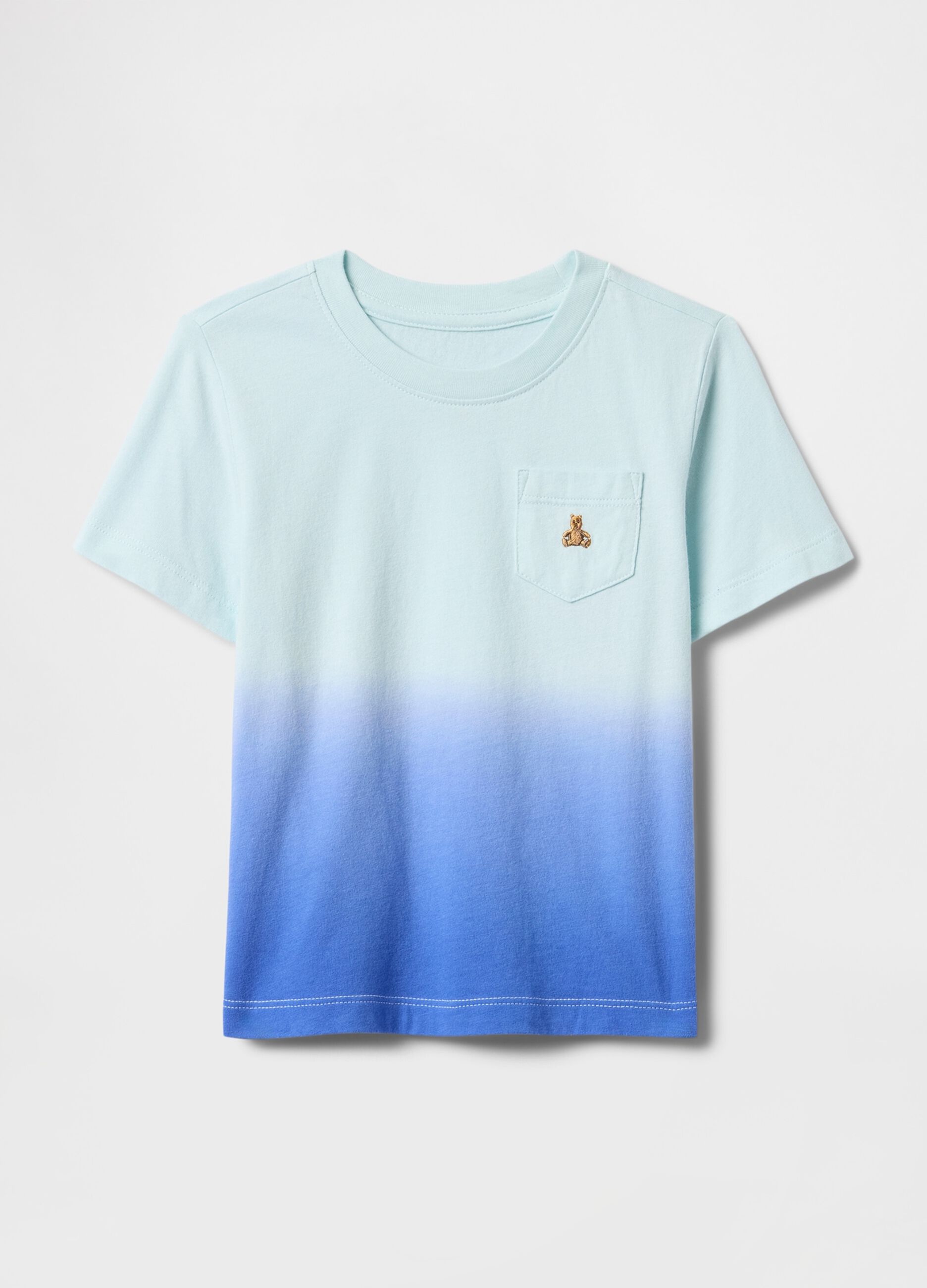 Sky blue and navy gradient T-shirt with front pocket