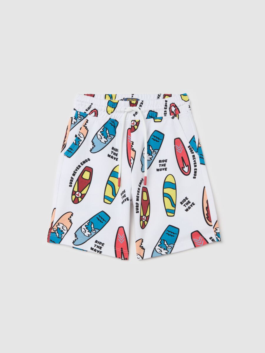 Cotton Bermuda shorts with drawstring and print_0
