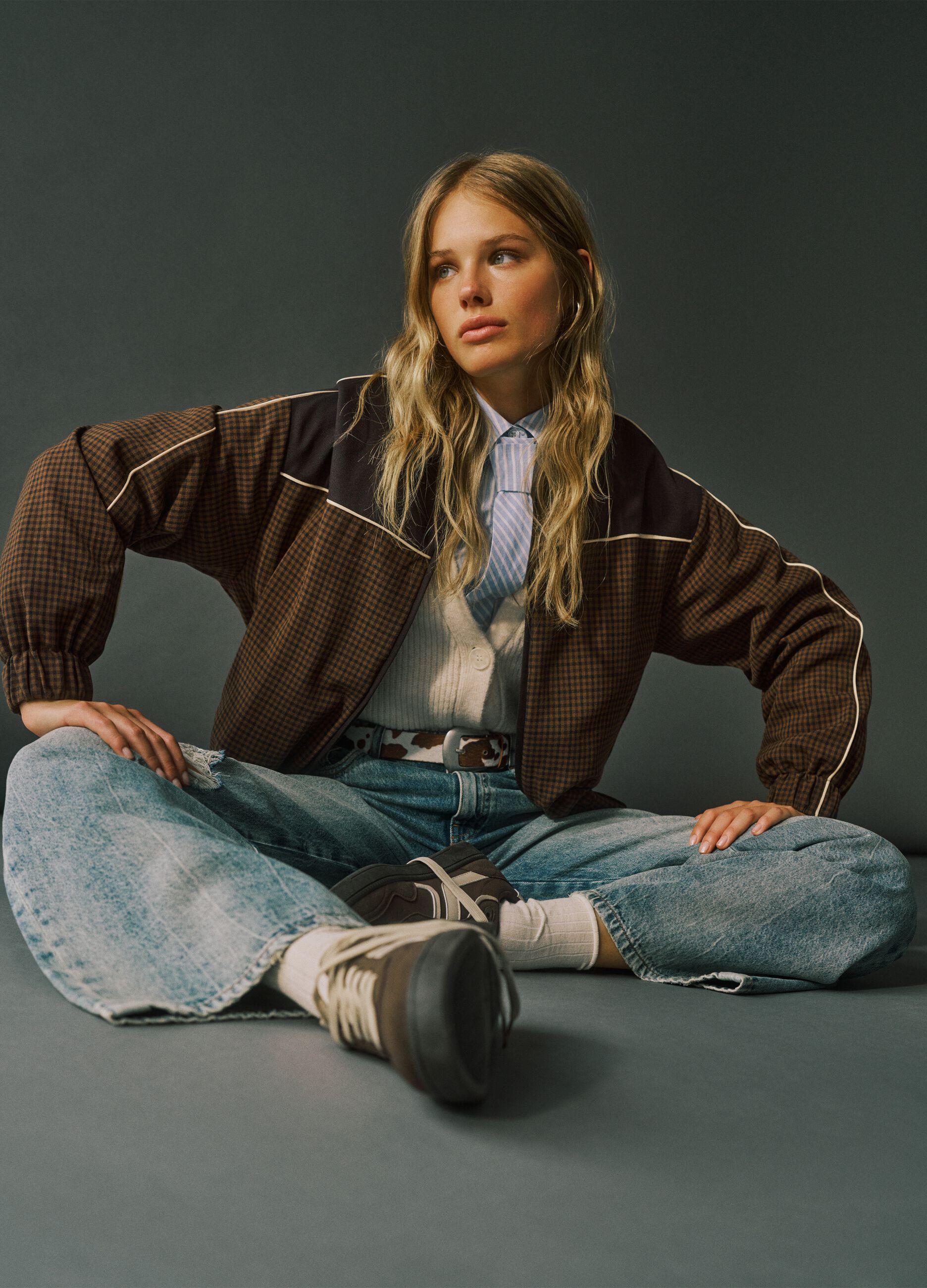 Brown Check Jacket with Zip