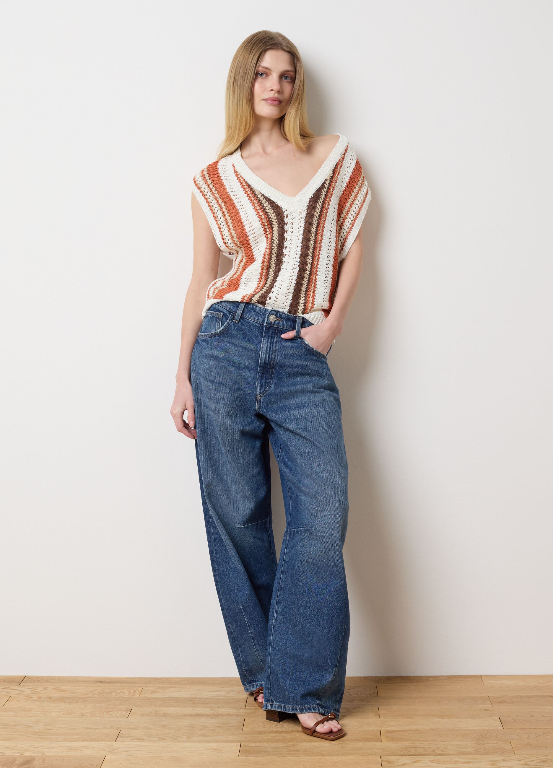 Gilet da donna multicolor regular fit con scollo rotondo