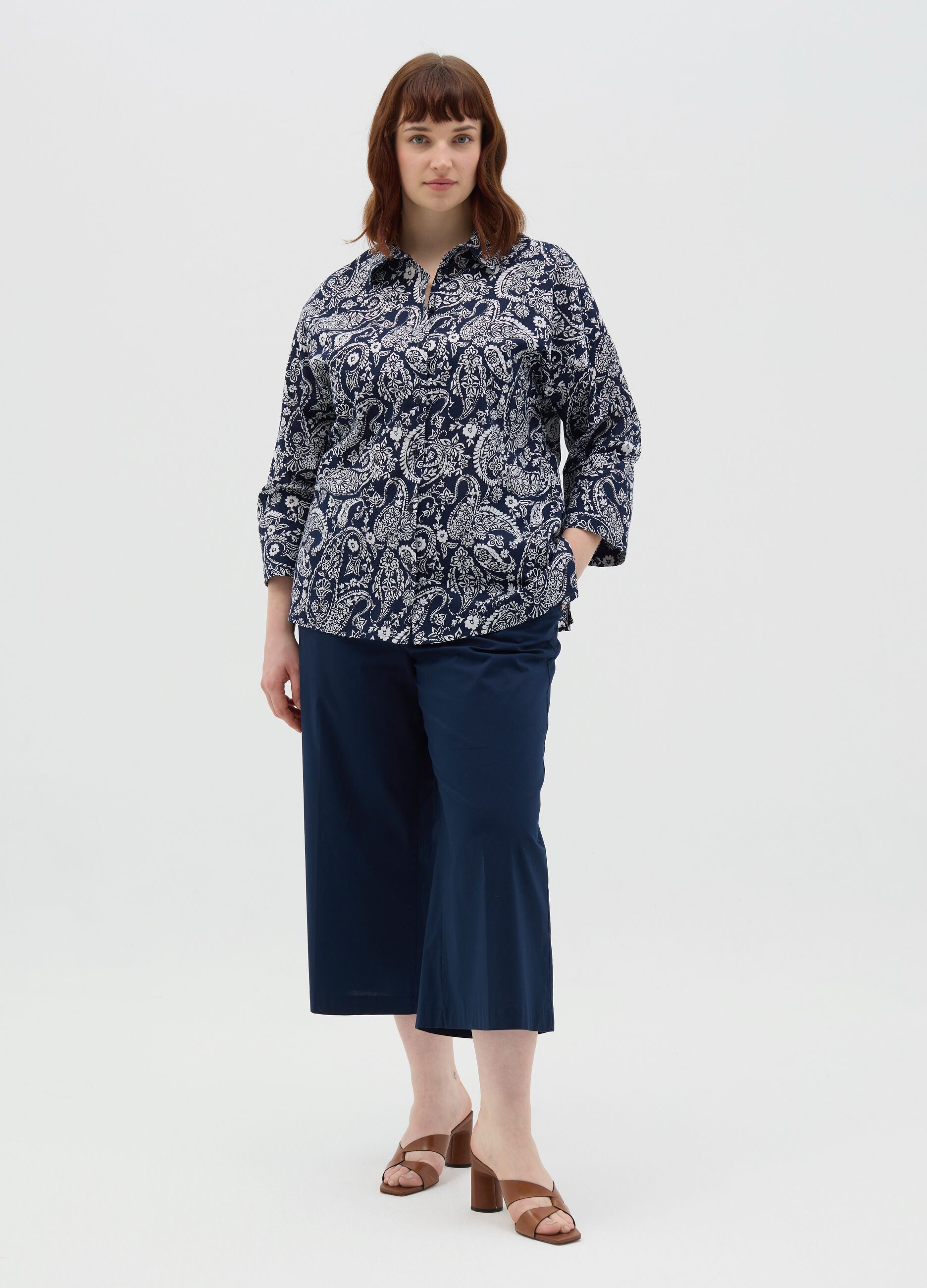 Blue paisley patterned cotton shirt