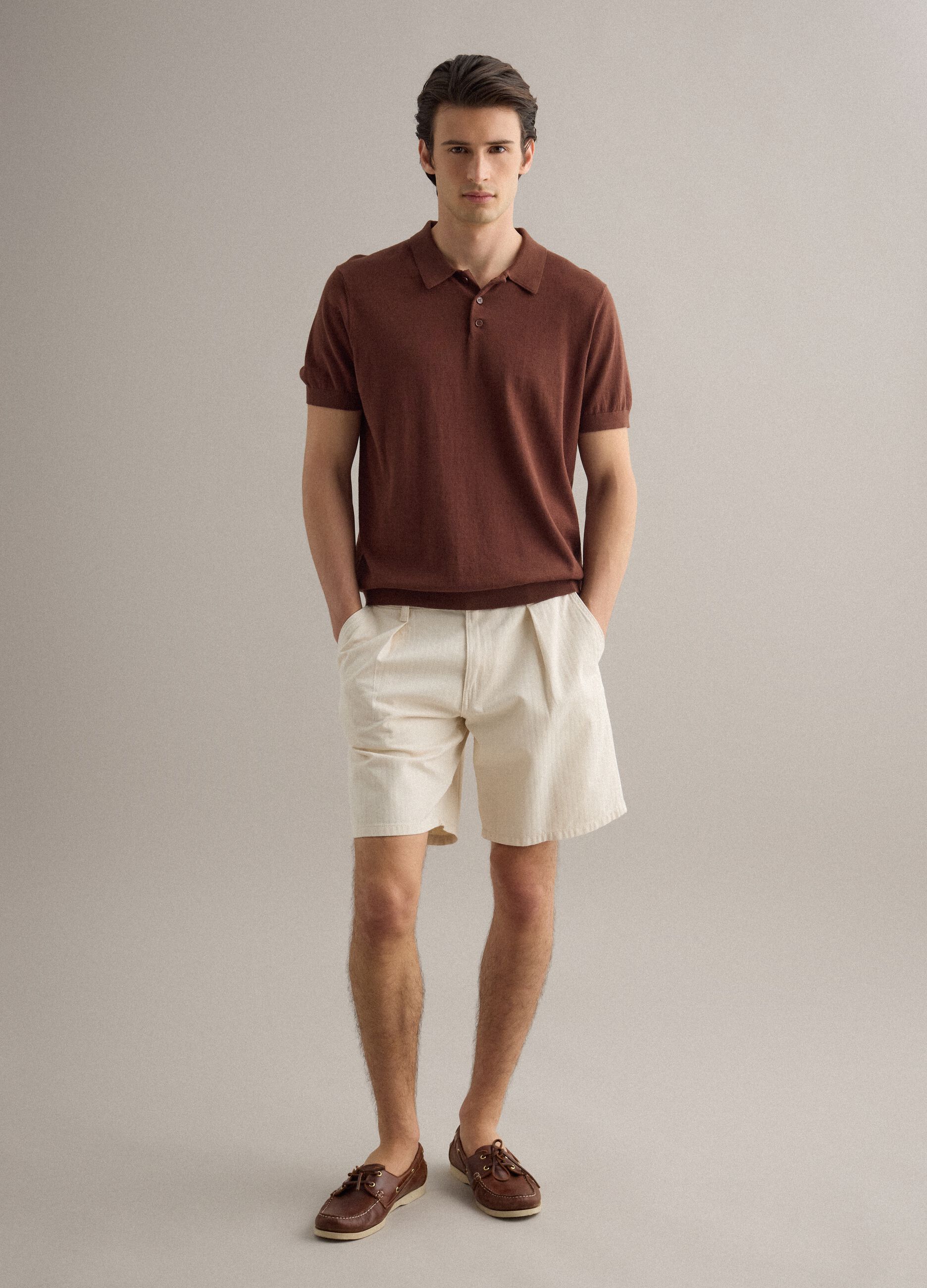 Beige pure cotton chino shorts, regular fit