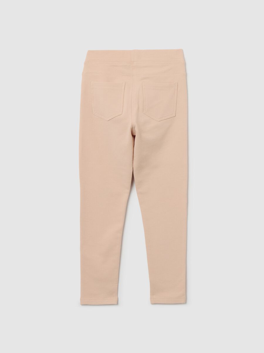 Leggings da bambina in misto cotone elasticizzato beige slim fit_1