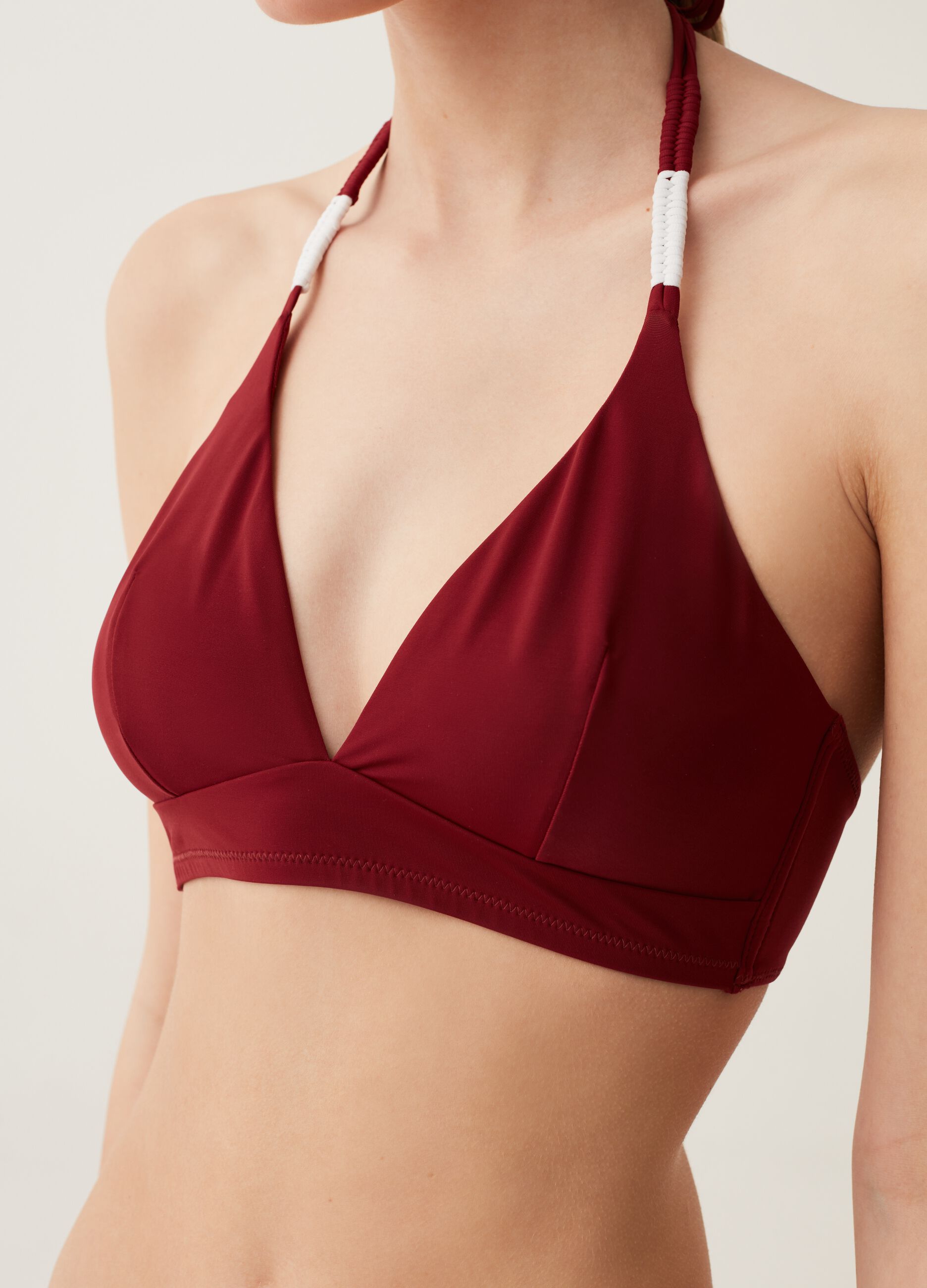 Triangle bikini top with contrasting details