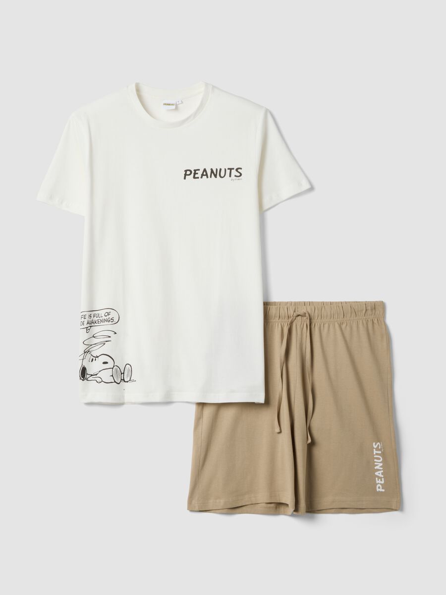 Set pigiama corto bianco in puro cotone con stampa Peanuts regular fit_0