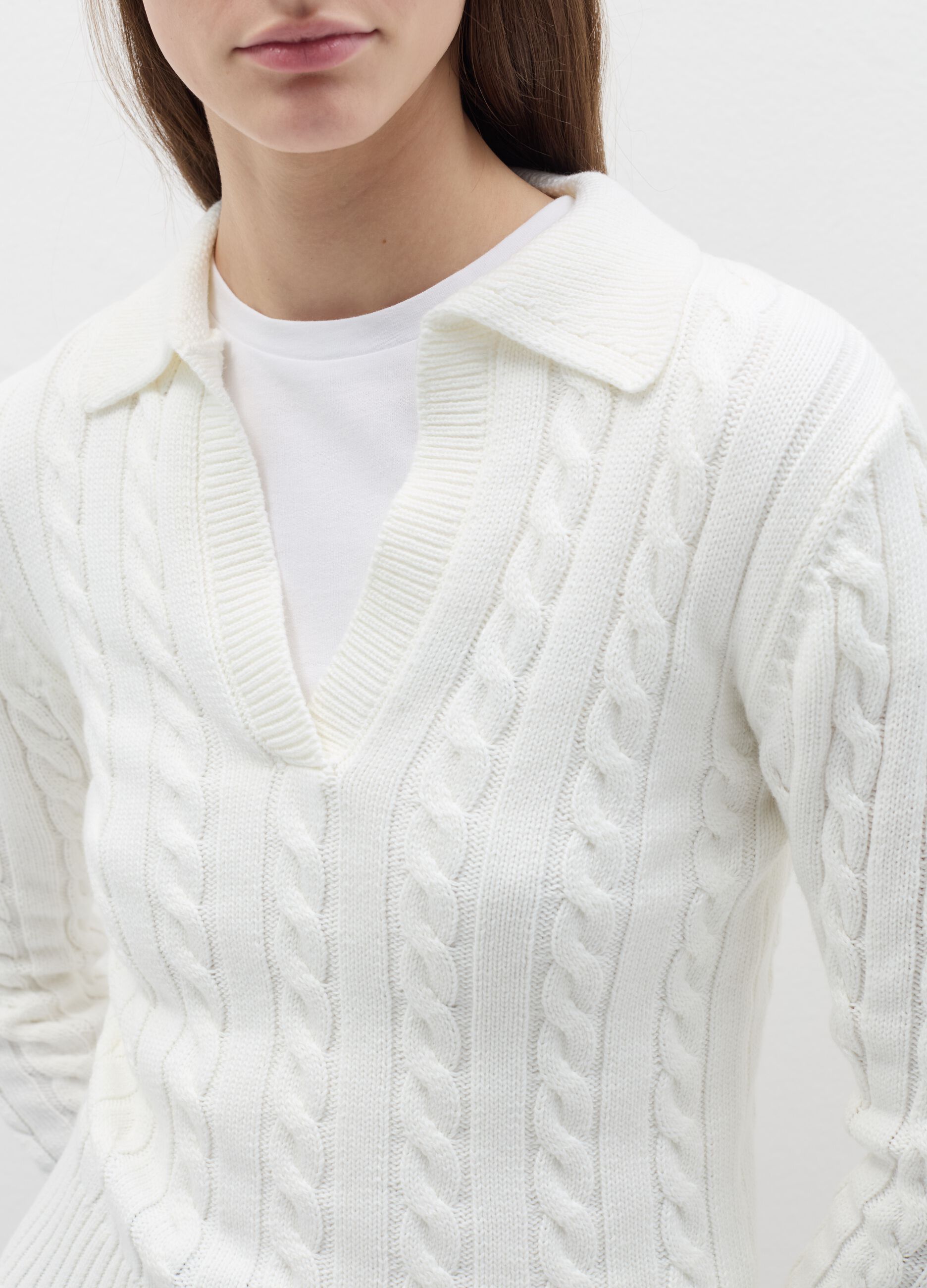 Cable-knit top with polo neck