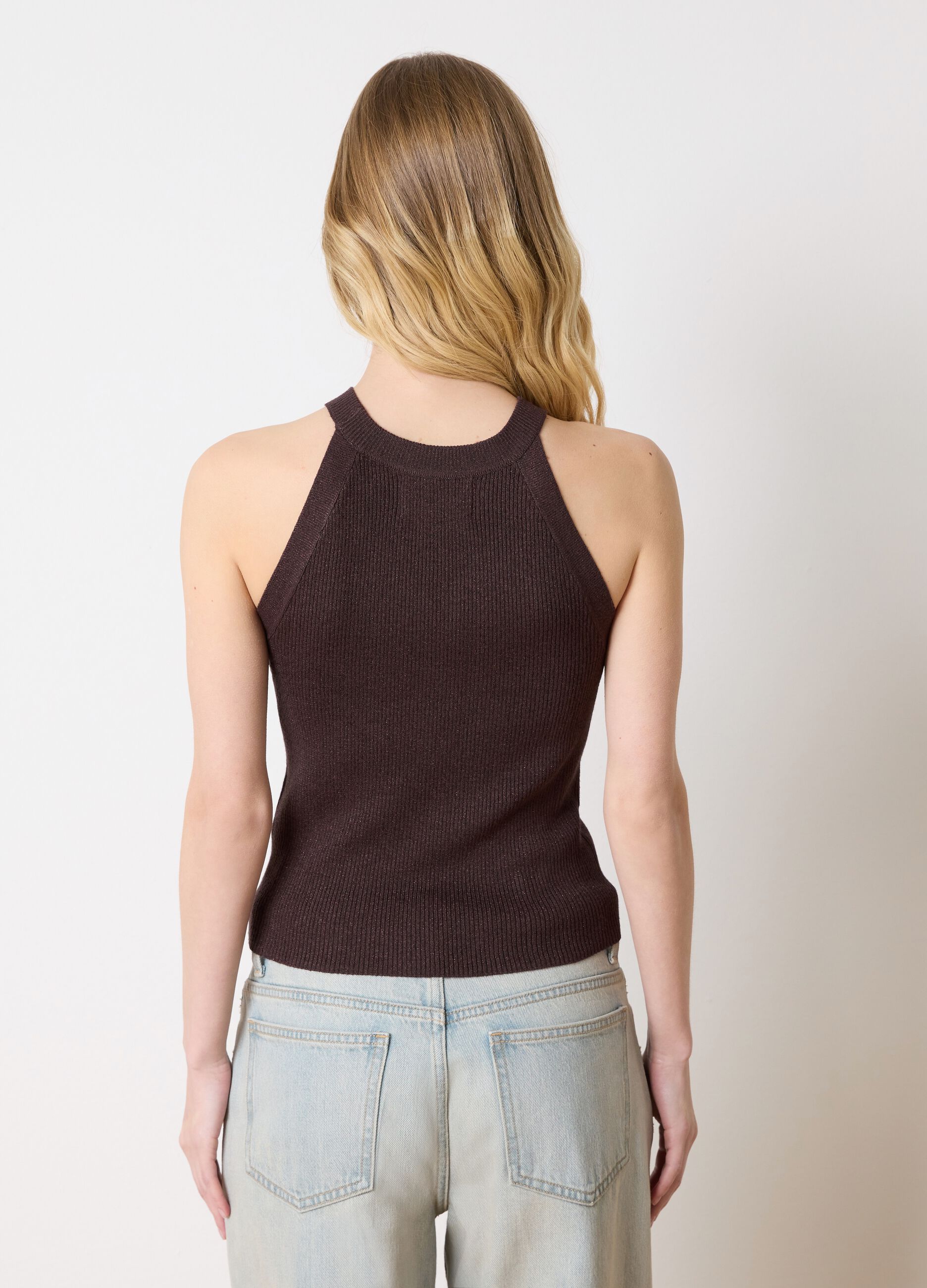 Ribbed tank top with lurex