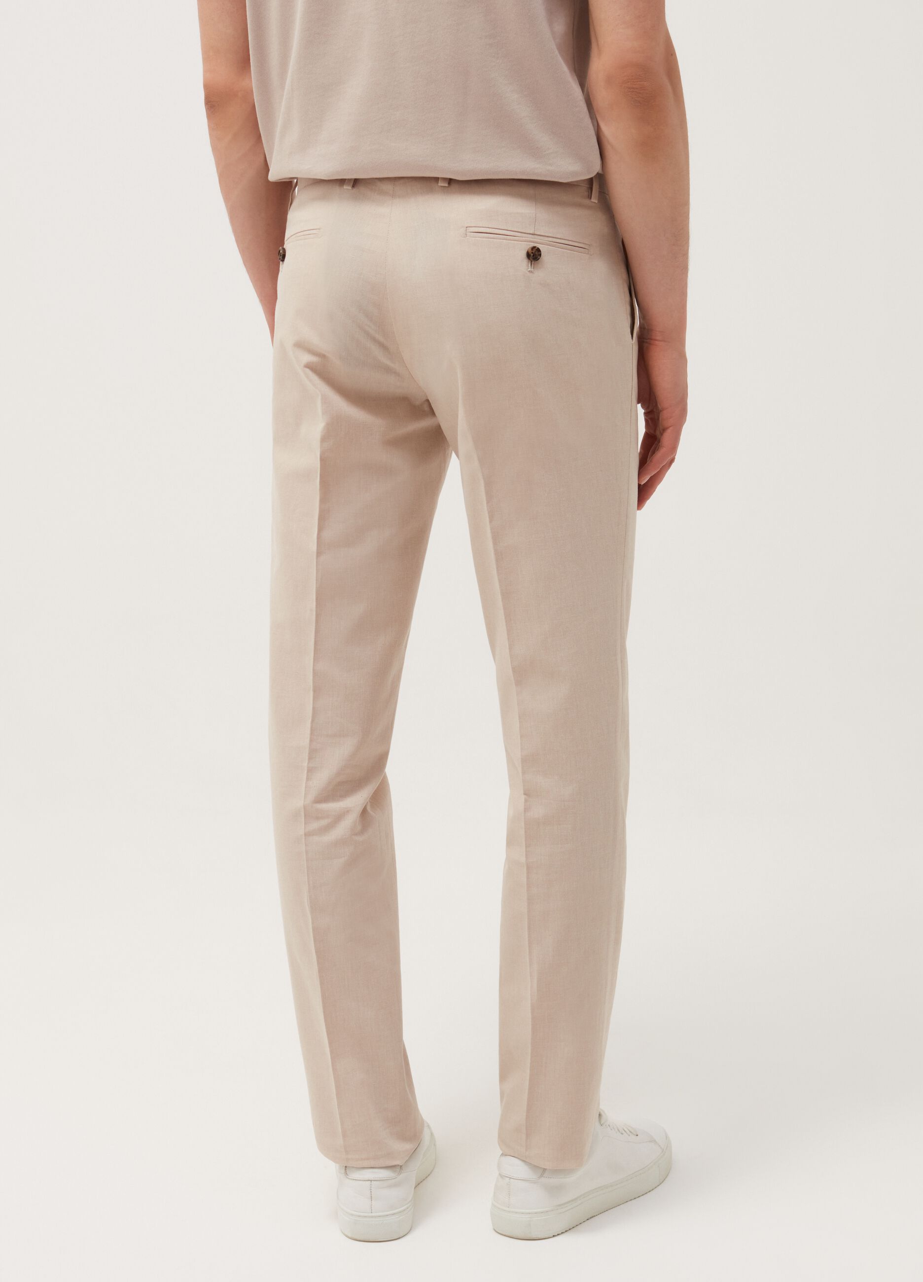 Pantalone slim fit in lino e cotone stretch