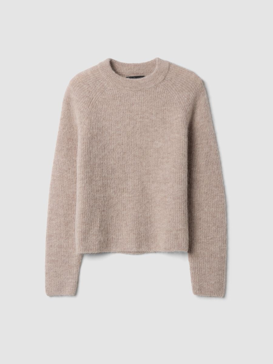 Beige crew-neck jumper in alpaca and stretch wool_0