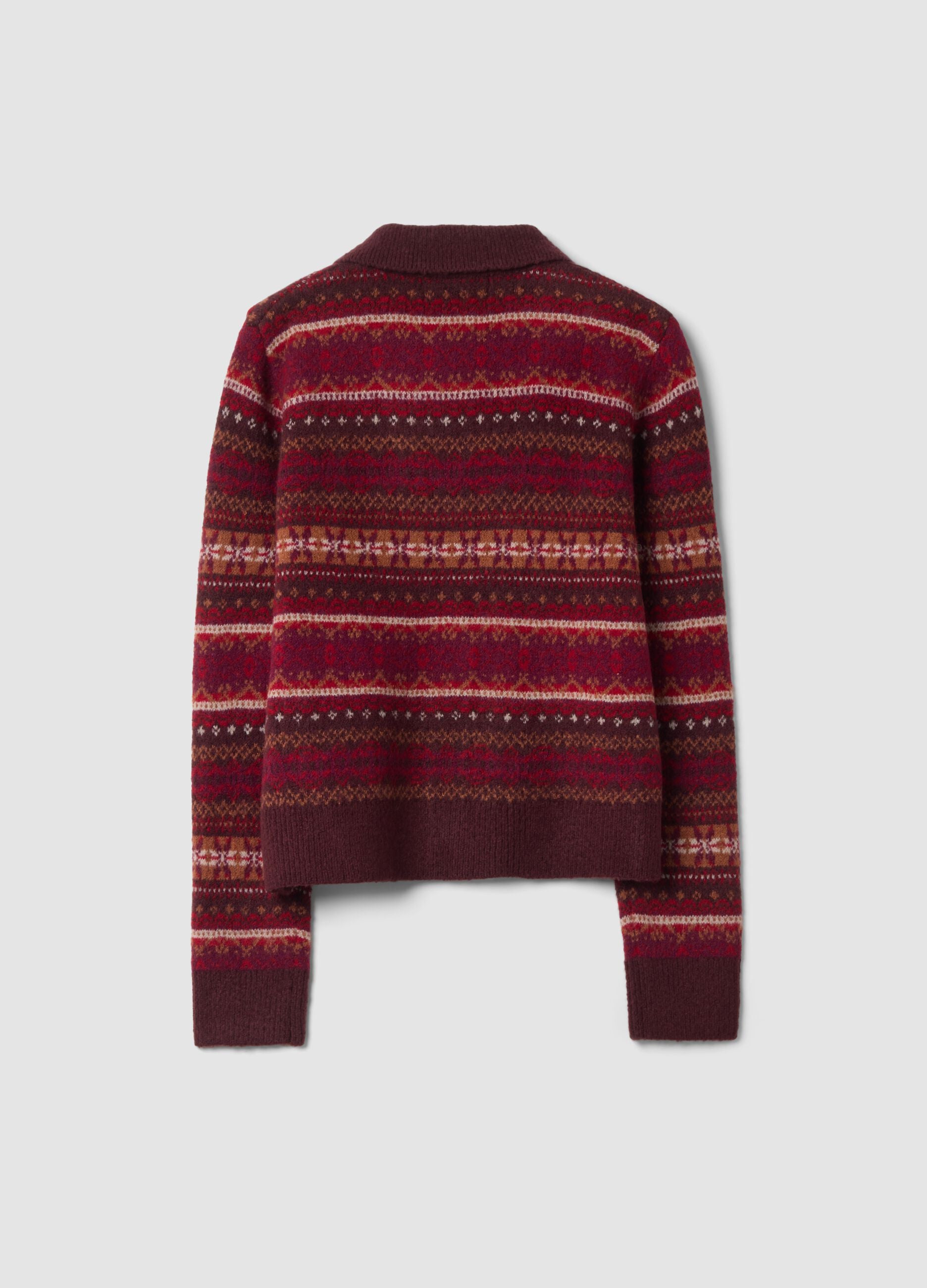 Red stretch wool cardigan with polo collar, regular fit