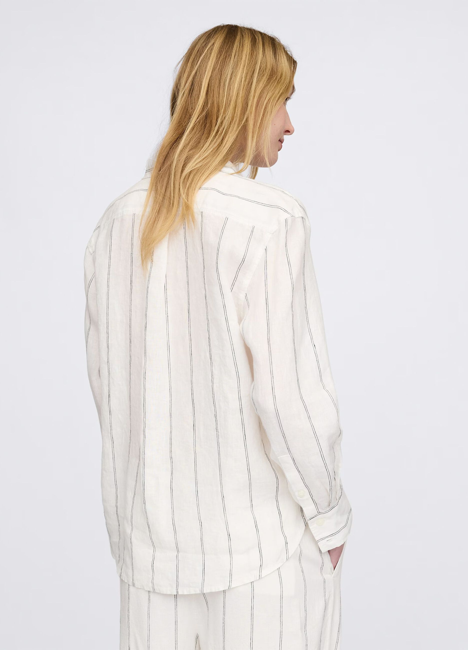 Wide white striped shirt in 100% linen