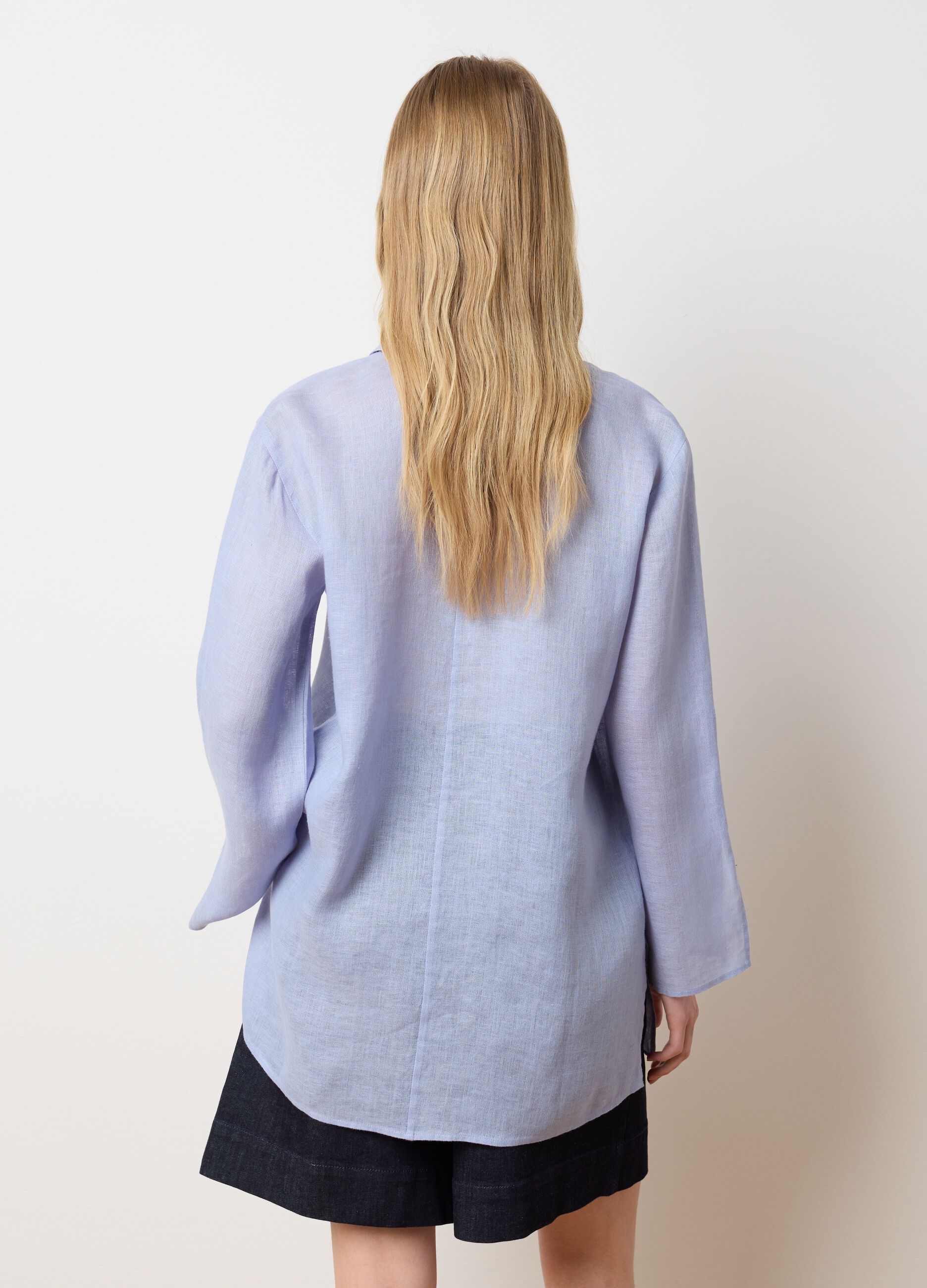 Women's Long Oversized Blue Pure Linen Shirt