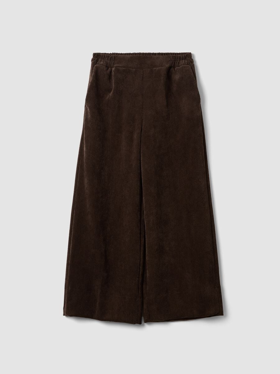 Brown wide-leg ribbed stretch viscose-blend trousers, regular fit_4