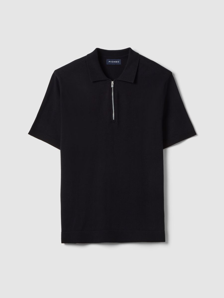 Short-sleeved pure cotton black polo regular fit with zip_4