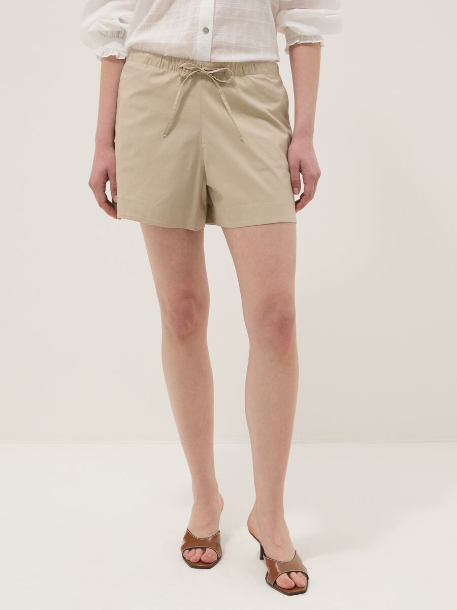 Beige stretch cotton shorts_1