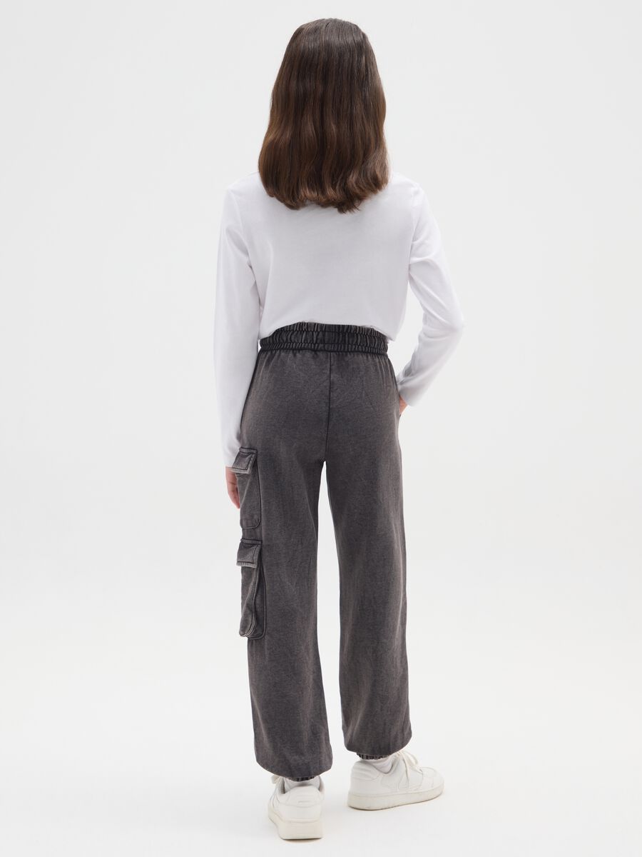 Girls' Regular Fit Grey Cotton Blend Cargo Jogger Trousers_1