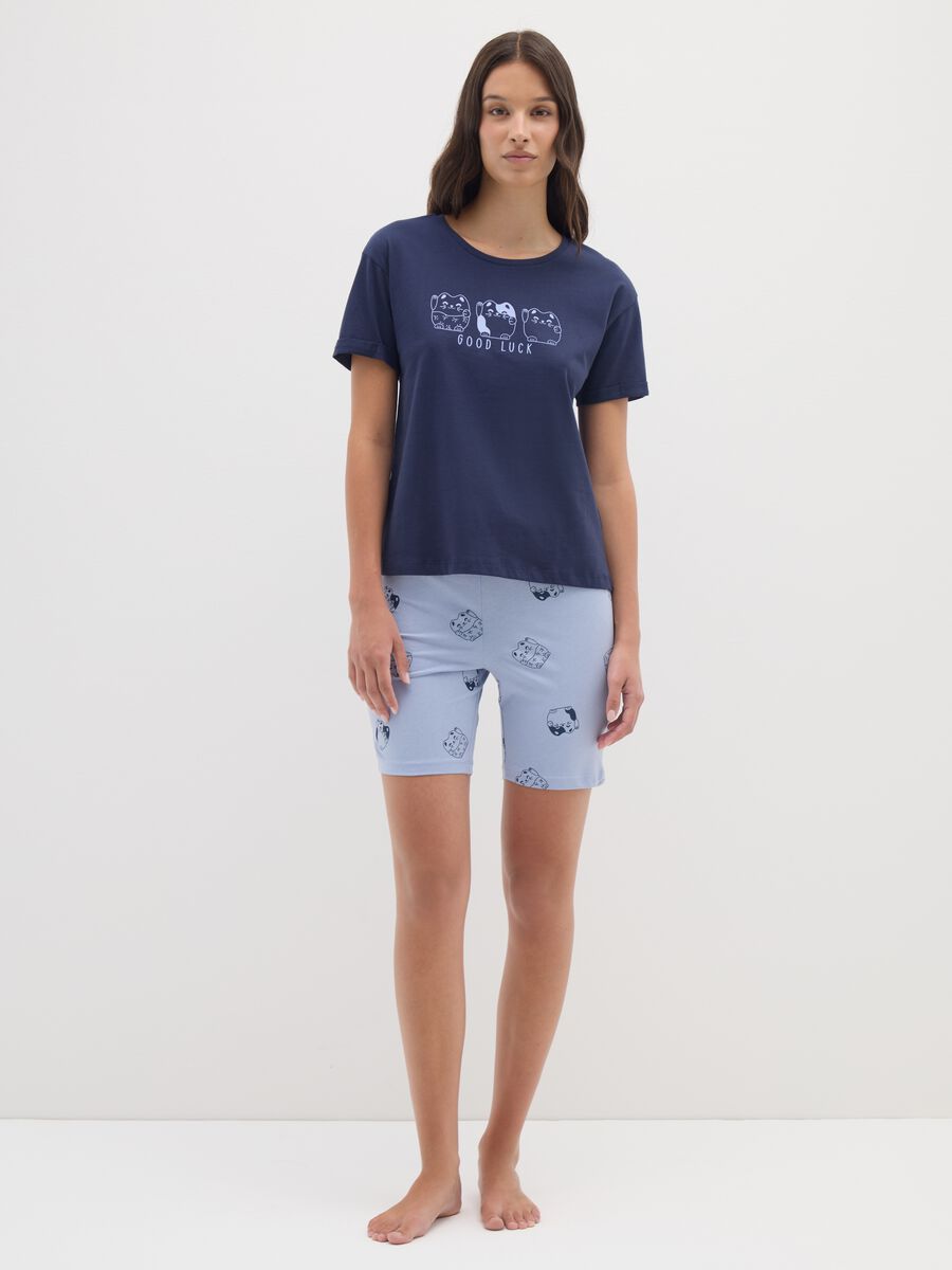 Pigiama in puro cotone blu e azzurro con stampa _0