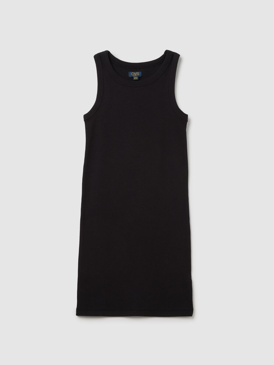 Girls' fitted black stretch cotton dress_0