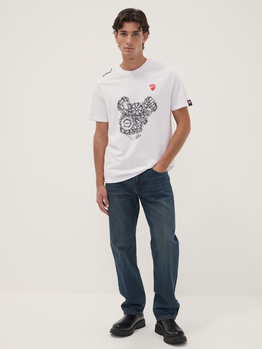 White pure cotton crew-neck T-shirt with Ducati print, regular fit_2