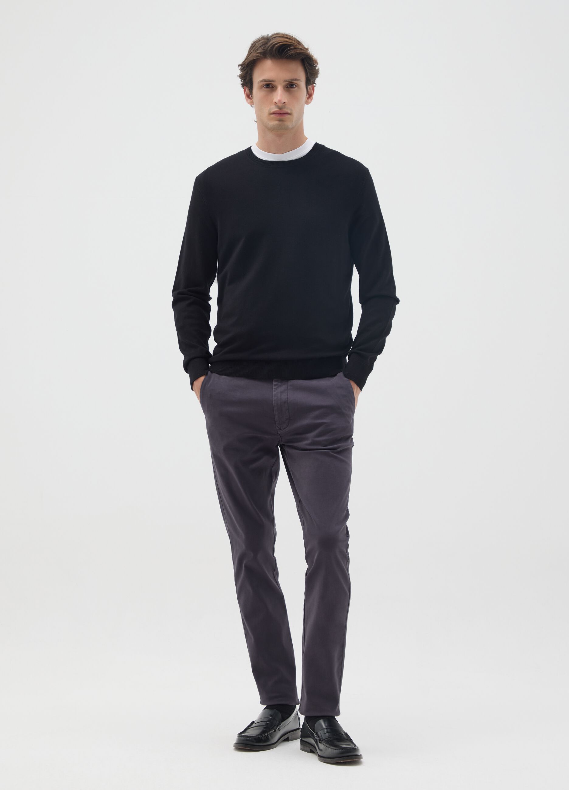 Blue Stretch Cotton Trousers Regular Fit